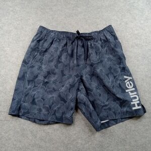 Hurley Shorts Mens XL Blue Floral Swim Trunks Lined Elastic Waist Drawstring